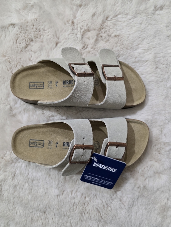 Birkenstock Shoes - Birkenstock Arizona Soft Footbed Suede Leather Antique White Size 7/38